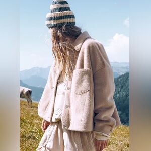 We The Free Free People Ivory Furry Jacket NWT